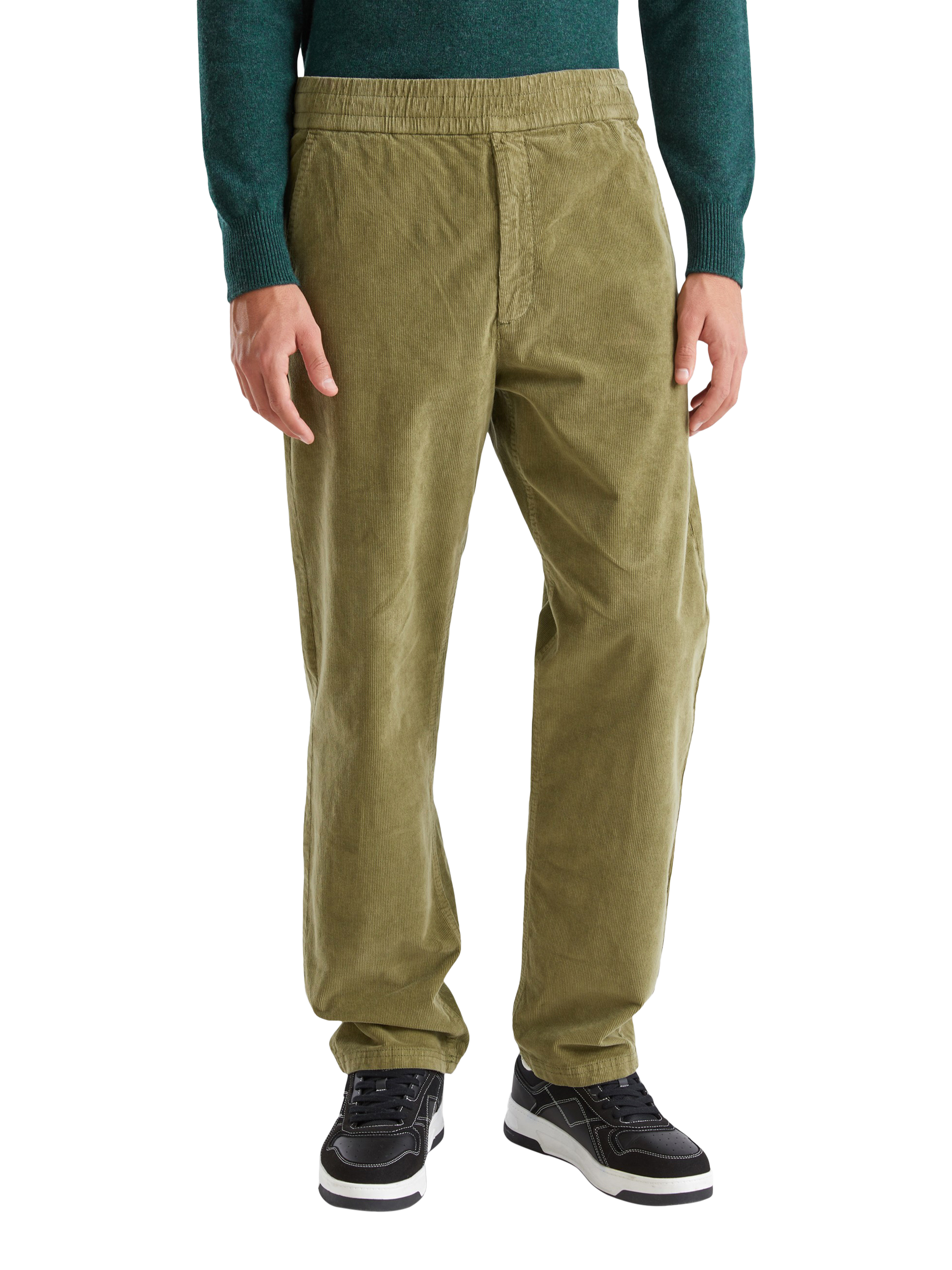 Benetton Corduroy Straight Leg Trousers, Olive Green