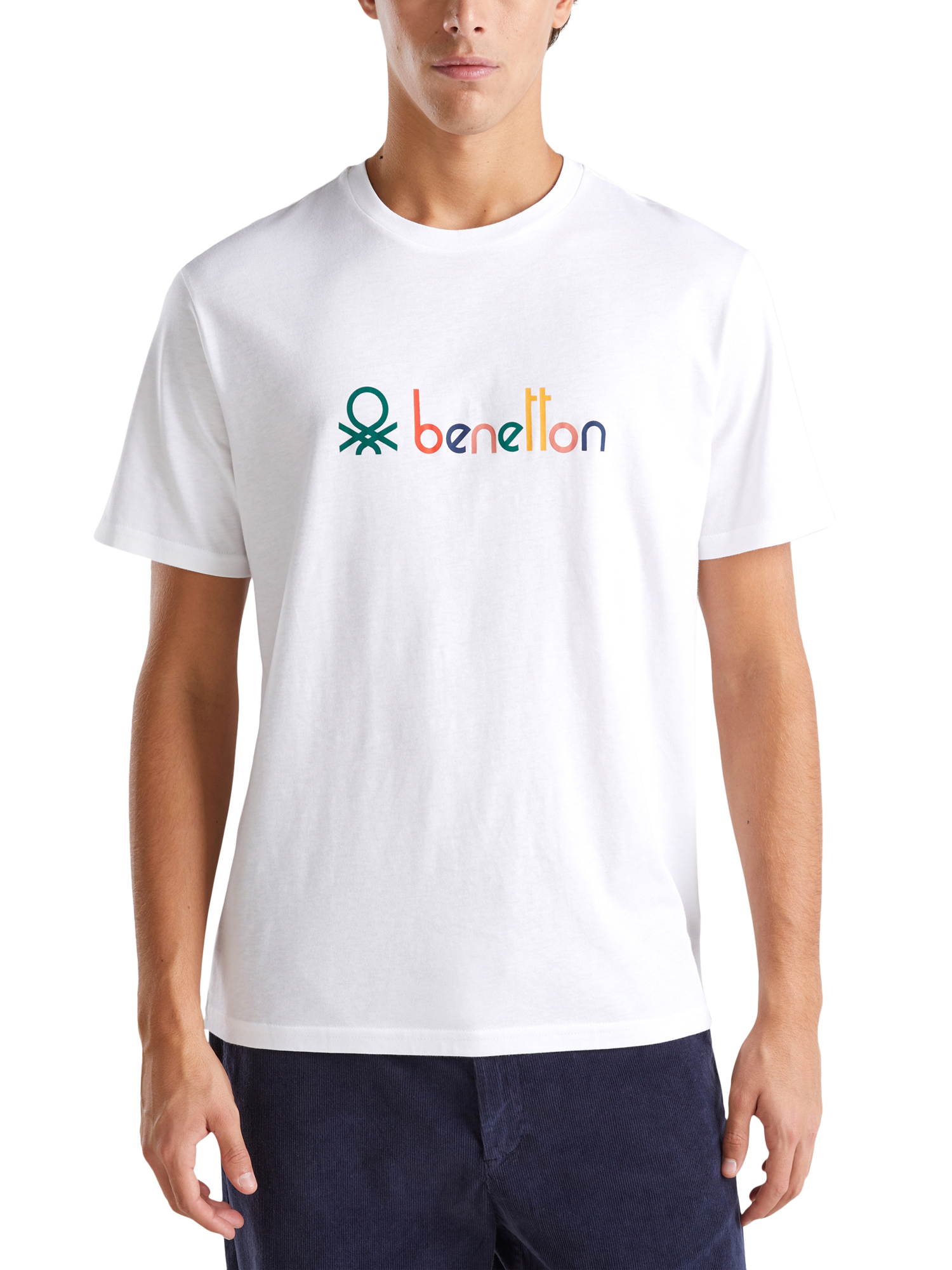 Benetton Cotton Regular Fit Short Sleeve Graphic T-Shirt, White
