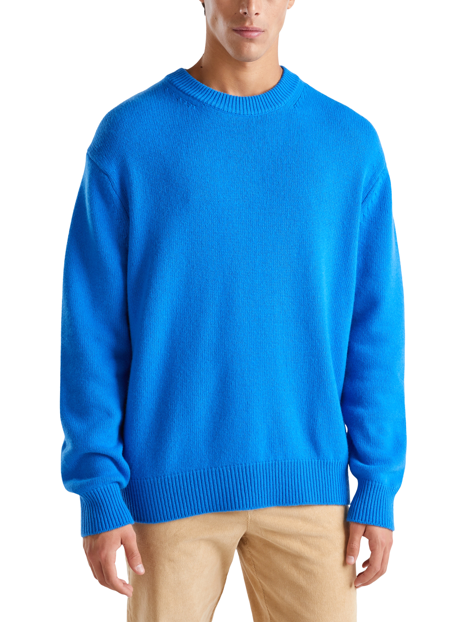 Benetton Long Sleeve Round Neck Brushed Wool Jumper, Bluette