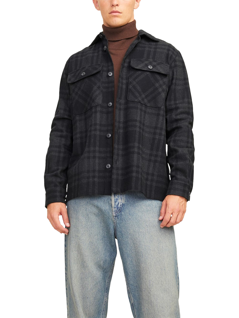 Jack & Jones Cotton Regular Fit Check Shirt, Black Beauty