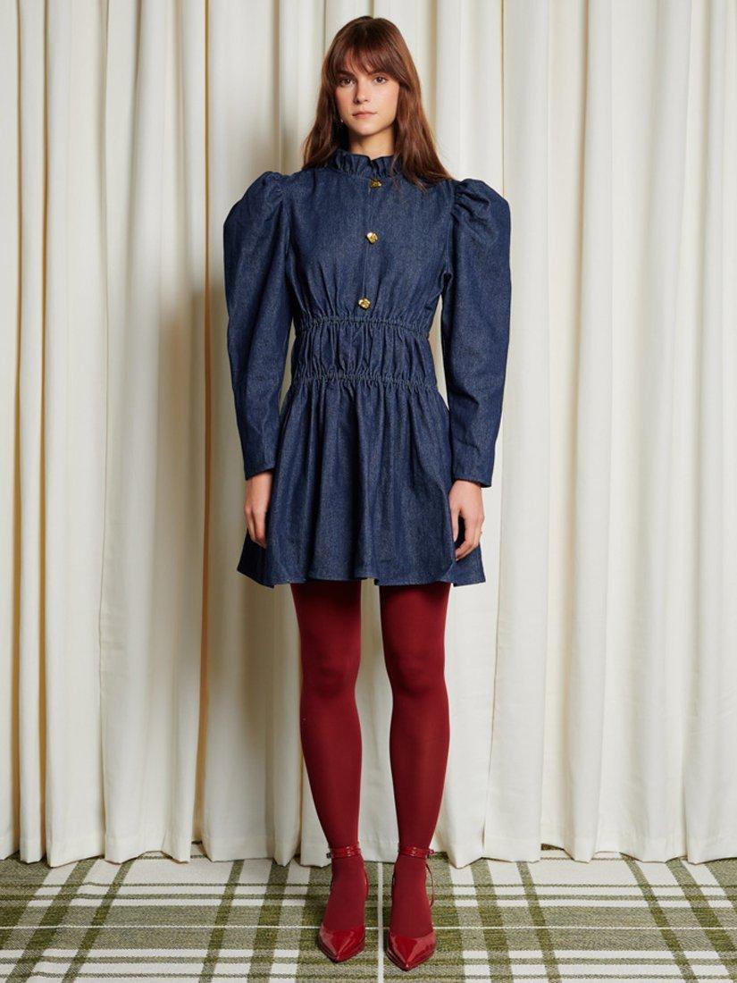 Product image 2 of 6, which shows GHOSPELL Dallin Ruched Waist Denim Mini Dress, Blue Denim, 8