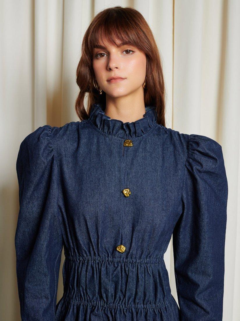 Product image 5 of 6, which shows GHOSPELL Dallin Ruched Waist Denim Mini Dress, Blue Denim, 8