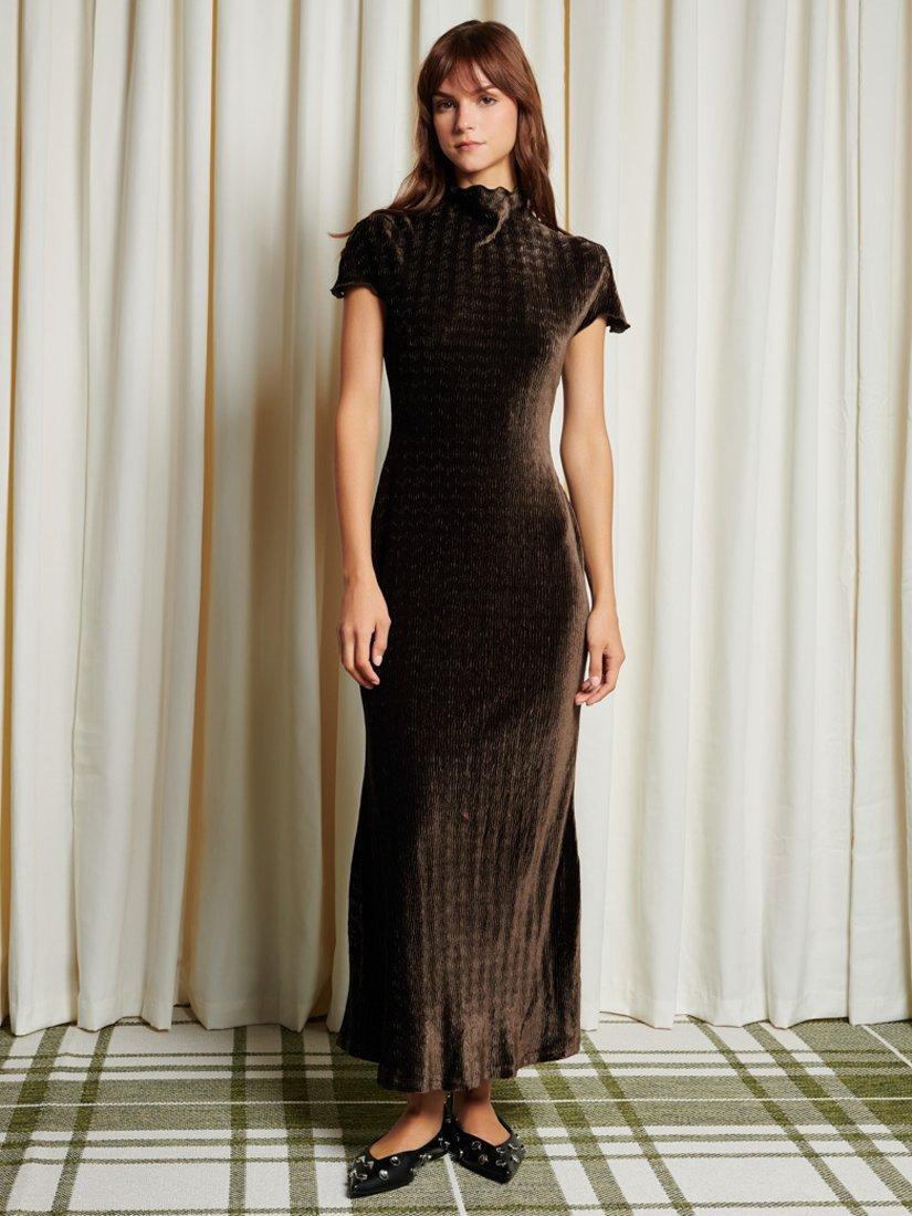 Product image 1 of 6, which shows GHOSPELL Vaila Textured Velvet Maxi Dress, Brown, 14