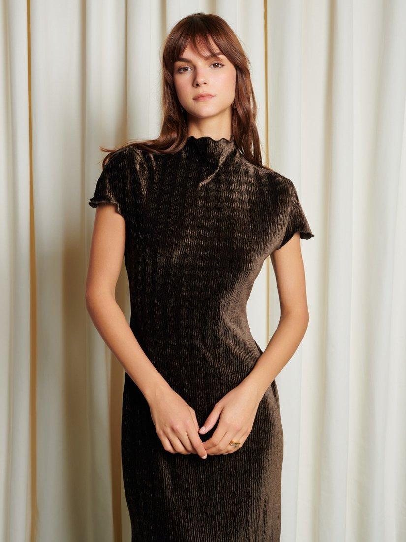 Product image 5 of 6, which shows GHOSPELL Vaila Textured Velvet Maxi Dress, Brown, 14