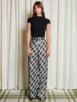 GHOSPELL Morven Check Bias Cut Straight Leg Trousers, Black Print - view 2, Black Print