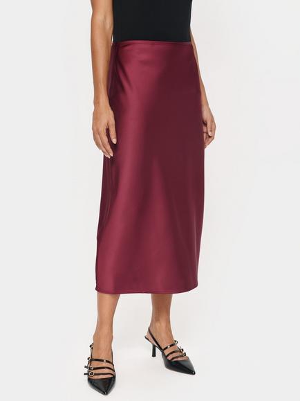 Saint Tropez Hafia Satin Midi Skirt, Burgundy