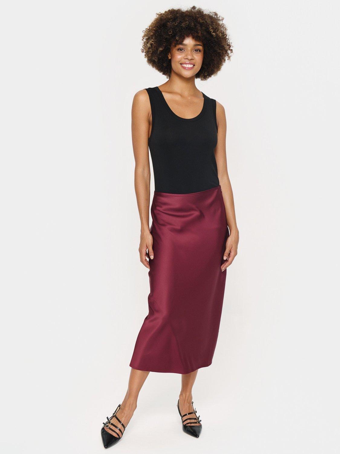 Product image 3 of 6, which shows Saint Tropez Hafia Satin Midi Skirt, Burgundy, XS