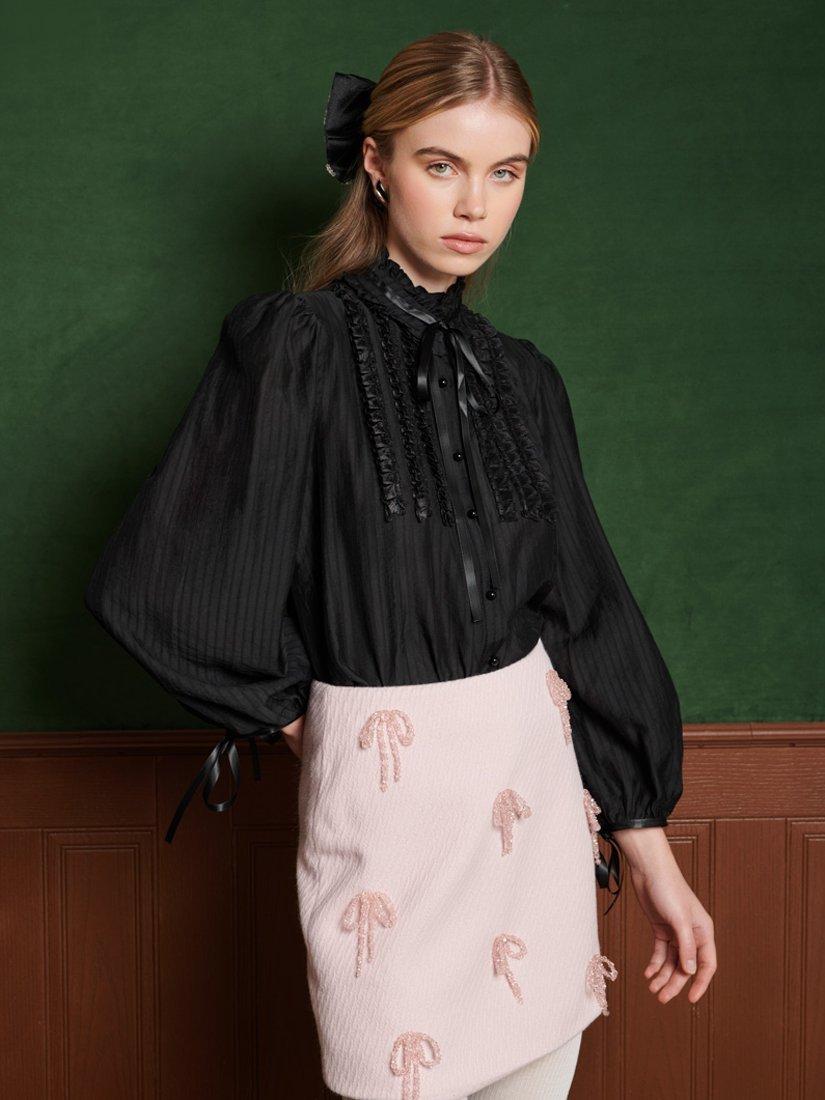 Product image 1 of 6, which shows Sister Jane Birch Ruffle Blouse, Black, 6