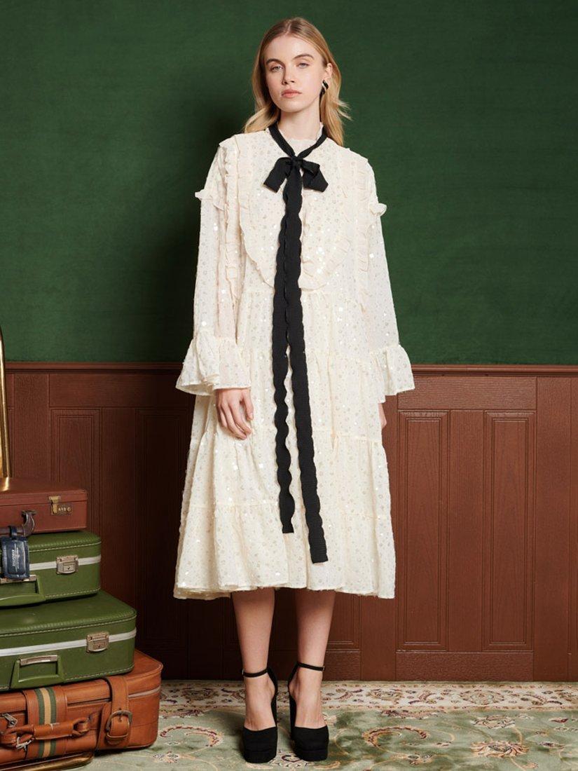 Product image 2 of 6, which shows Sister Jane Chandelier Embellished Chiffon Midi Dress, White, 12