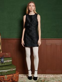 Sister Jane Frieze Jacquard Bow Mini Dress, Black - view 2, Blk