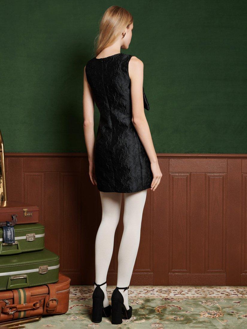 Product image 4 of 6, which shows Sister Jane Frieze Jacquard Bow Mini Dress, Blk, 6