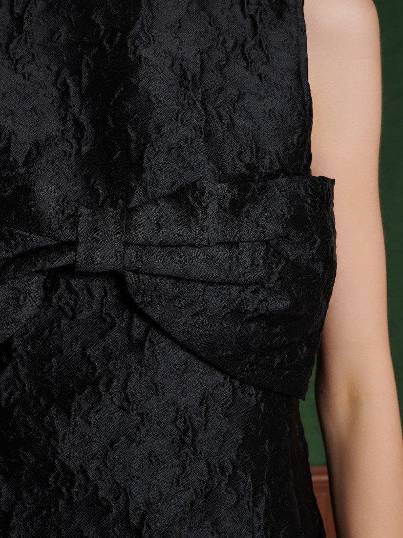 Product image 6 of 6, which shows Sister Jane Frieze Jacquard Bow Mini Dress, Blk, 6