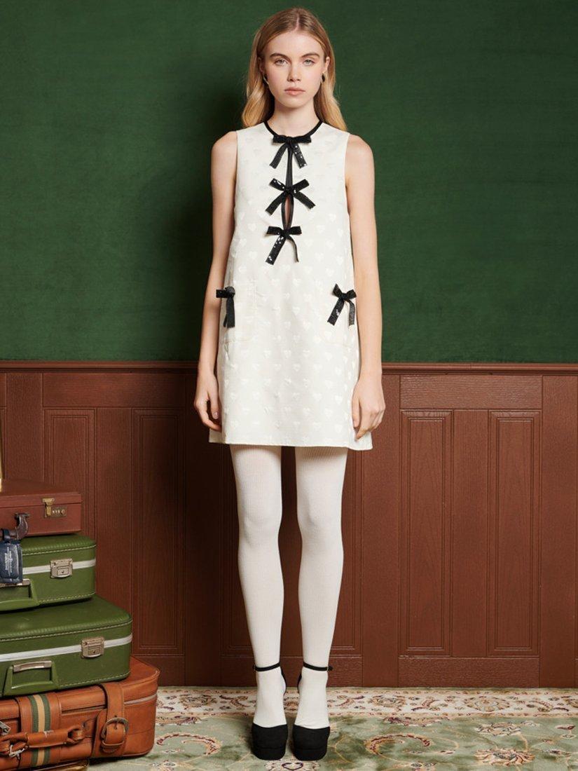Product image 2 of 6, which shows Sister Jane Tamara Bow Embellished Heart Jacquard Mini Dress, Crm, 6