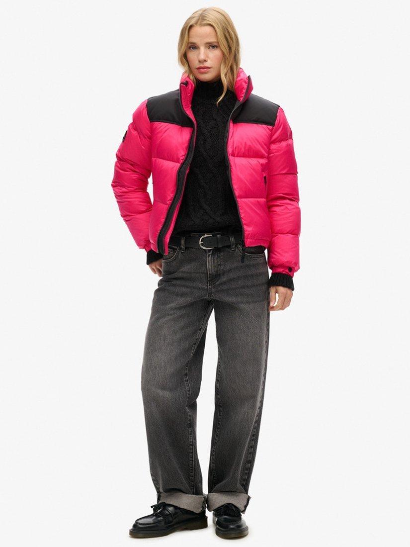 Product image 4 of 5, which shows Superdry Sportstyle Code Puffer Jacket, Hot Pink/Black, 8