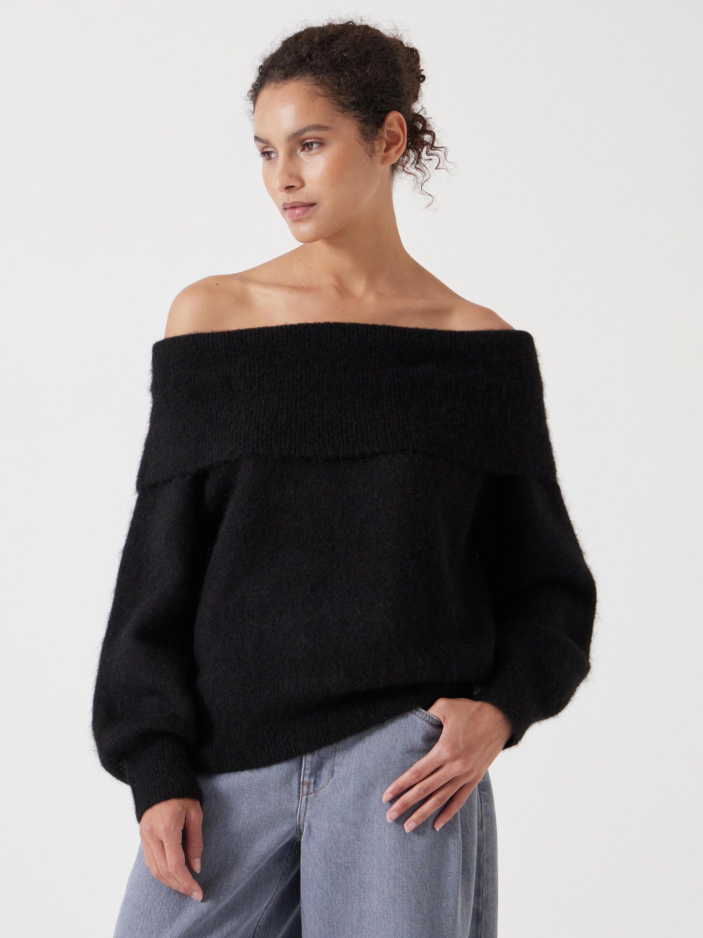 HUSH Molly Wool Blend Off Shoulder Jumper, Black