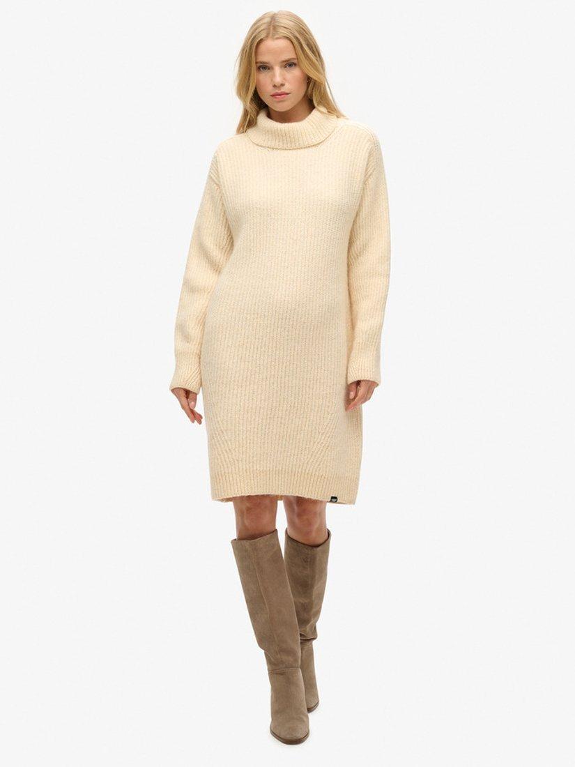 Superdry Knitted Roll Neck Jumper Dress Brazilian Sand Beige