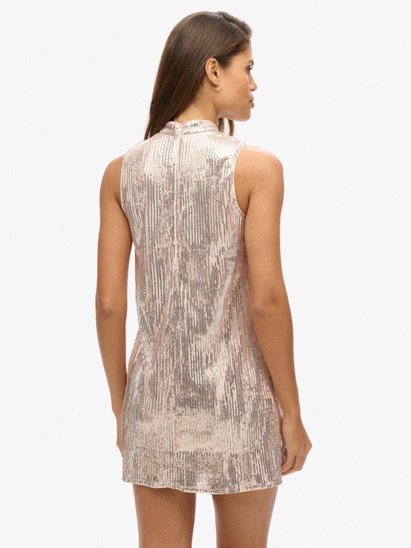 Product image 2 of 6, which shows Superdrey Sleeveless Sequin A-Line Mini Dress, Champagne, 8