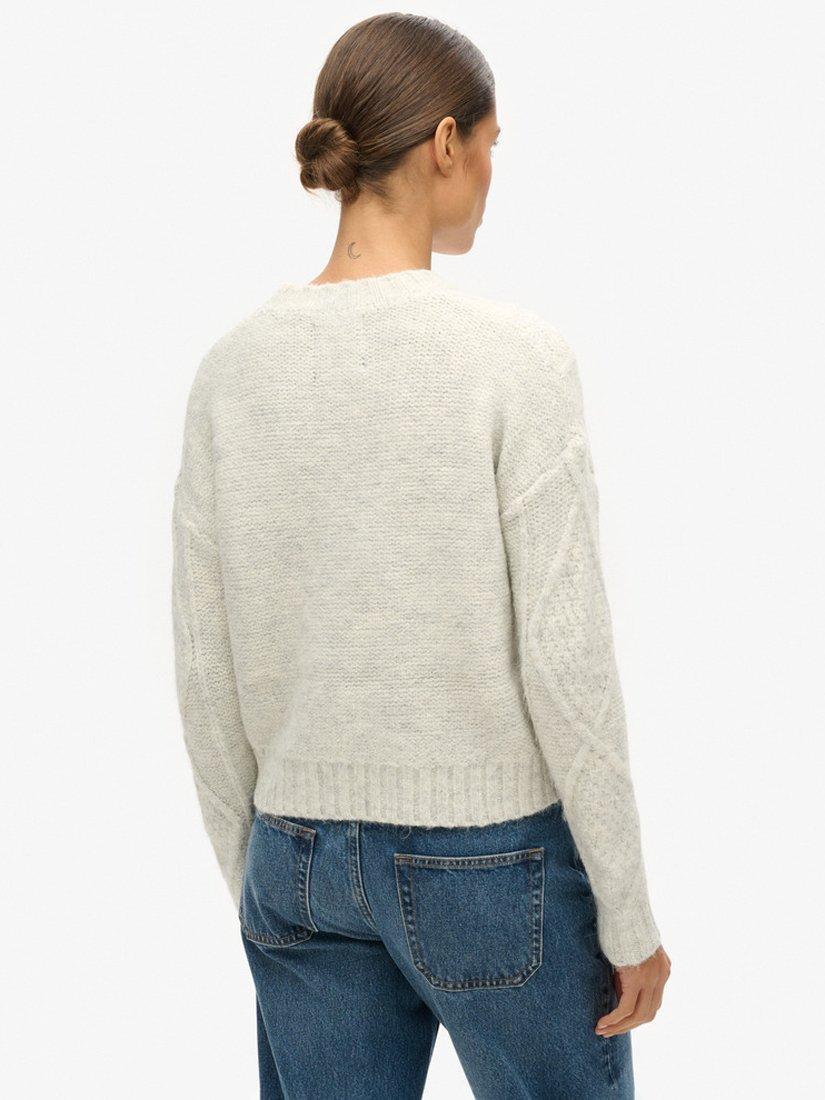 Product image 2 of 4, which shows Superdry Chunky Cable Knit Jumper, Ice Marl Grey, 8
