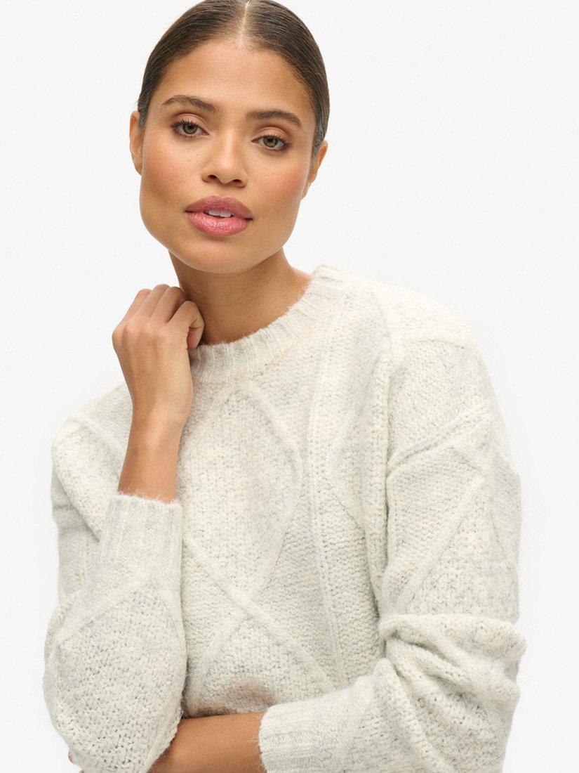 Product image 4 of 4, which shows Superdry Chunky Cable Knit Jumper, Ice Marl Grey, 8