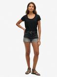 Superdry High Rise Cut Off Shorts, Black Stone