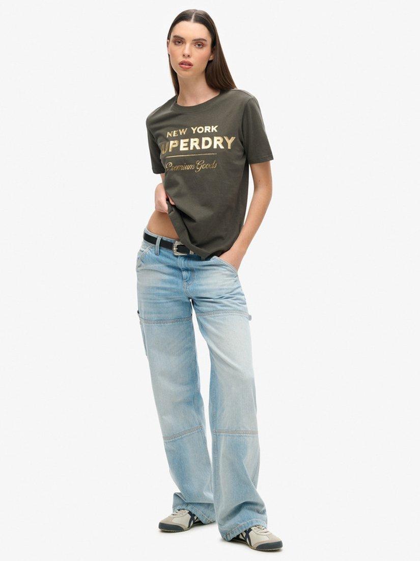 Product image 3 of 4, which shows Superdry Luxe Metallic Logo T-shirt, Vintage Black/Gold, 8