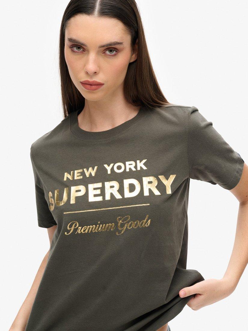 Product image 4 of 4, which shows Superdry Luxe Metallic Logo T-shirt, Vintage Black/Gold, 8