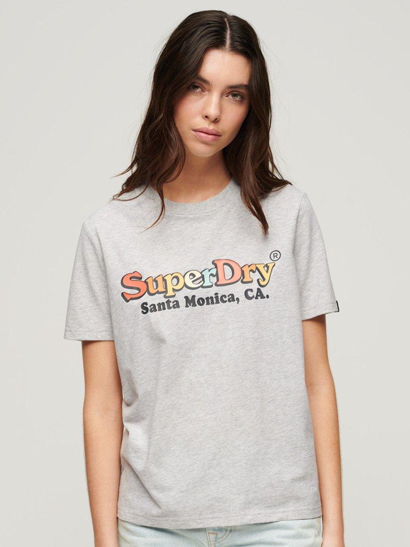 Superdry Rainbow Logo Relaxed Fit T-Shirt, Glacier Grey Marl