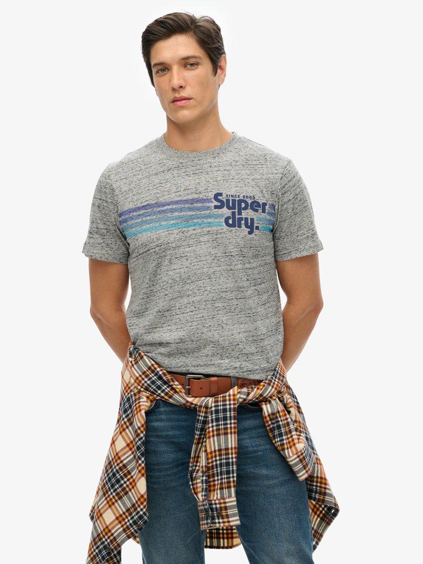 Product image 1 of 4, which shows Superdry Cotton Blend Regular Fit Short Sleeve Graphic T-Shirt, Flint Grey Grit, S