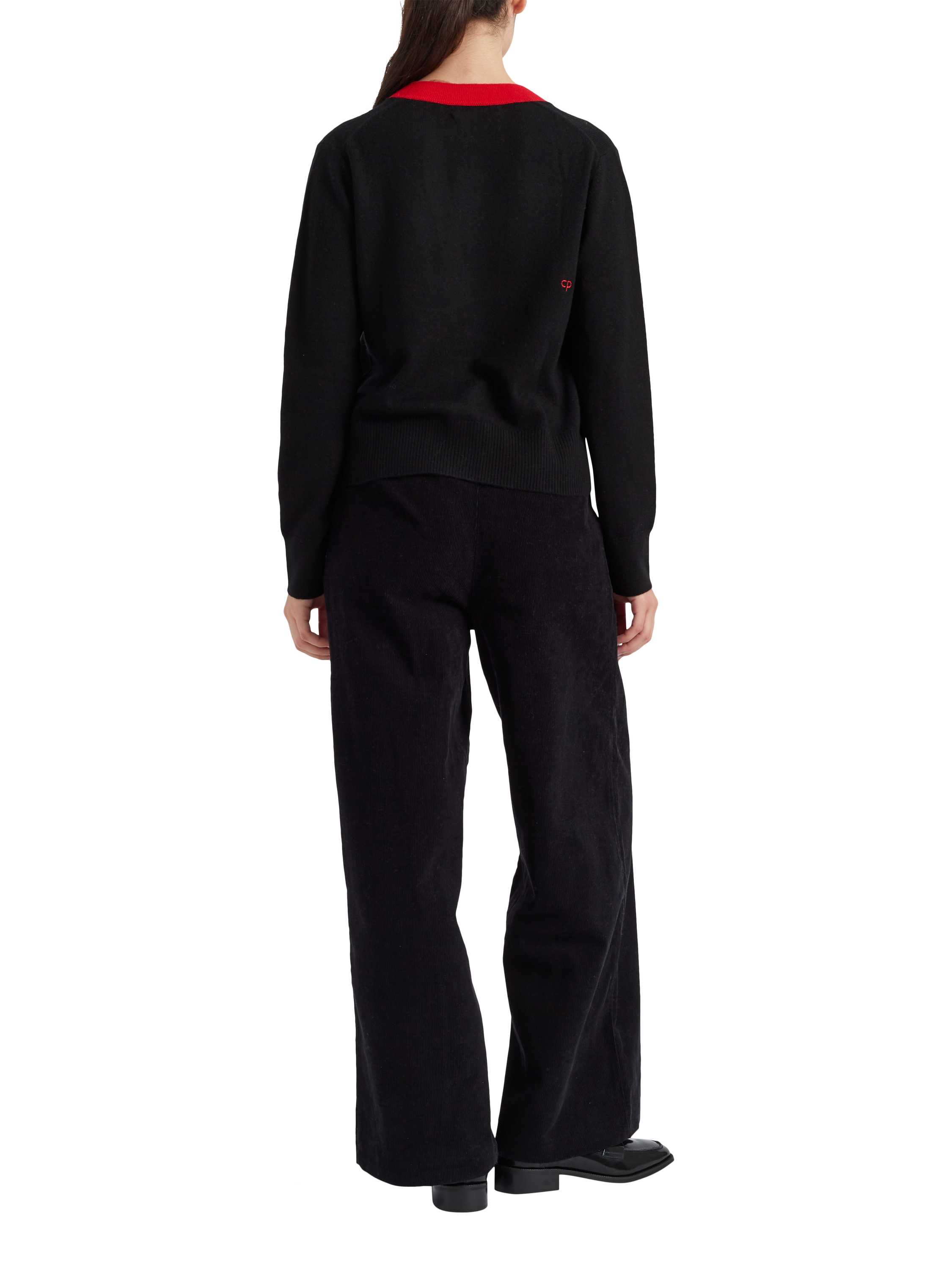 Product image 2 of 4, which shows Chinti & Parker X Hello Kitty Wool Cashmere Contrast Trim Cardigan, Black, XS