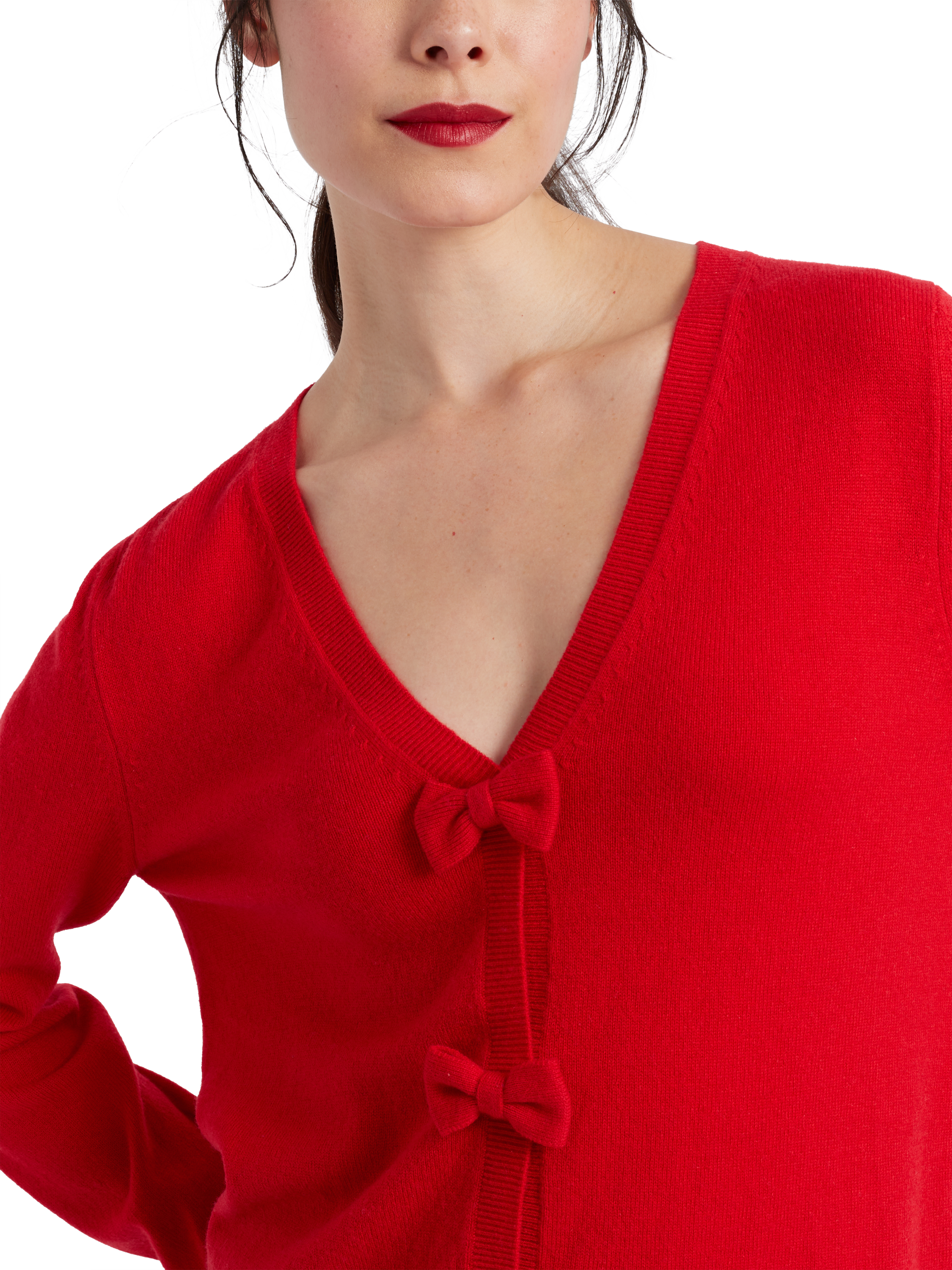 Product image 5 of 5, which shows Chinti & Parker X Hello Kitty Wool Cashmere Bow Cardigan, Velvet Red, XS