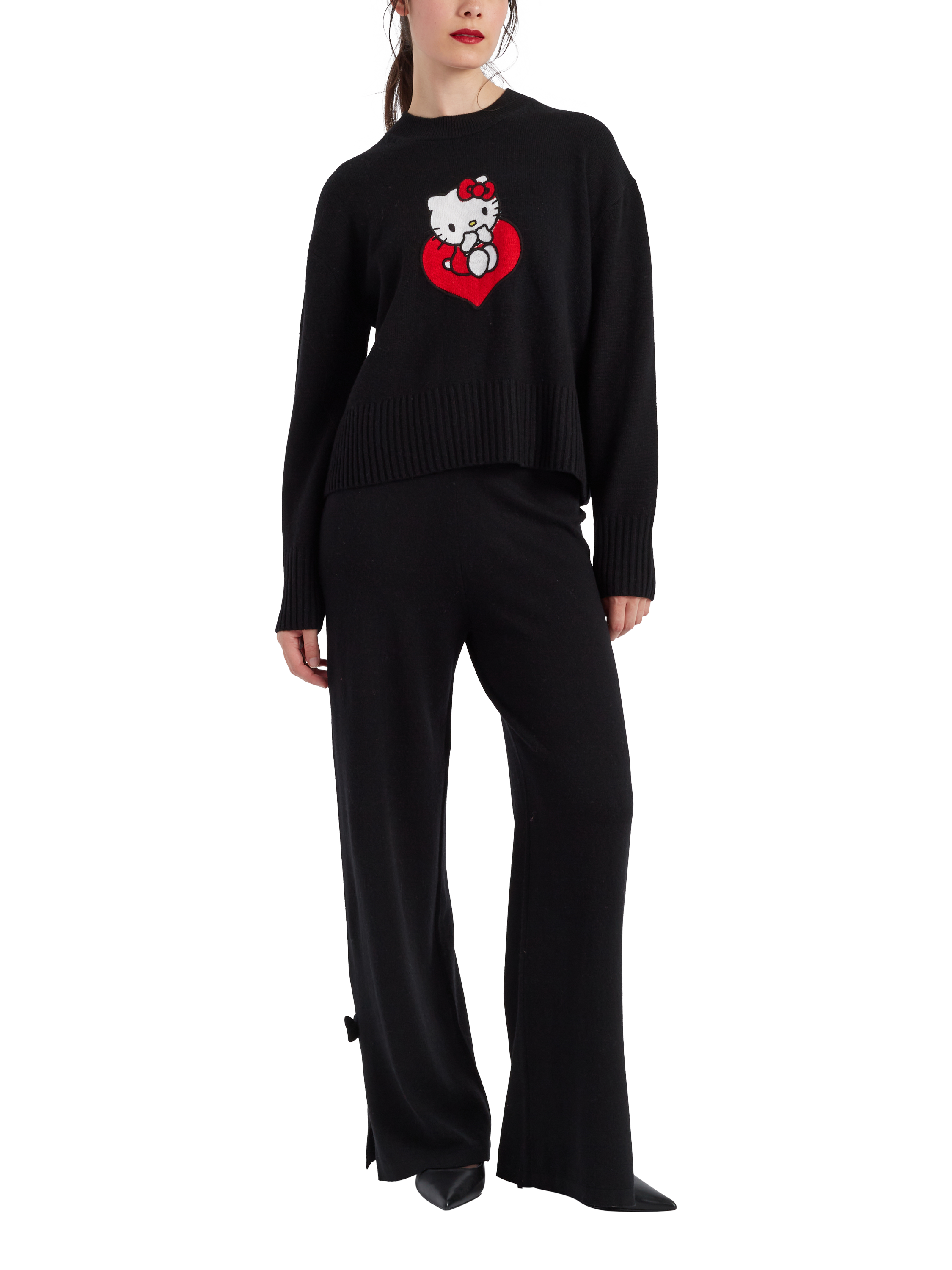 Chinti Parker X Hello Kitty Wool Cashmere Wide Leg Joggers Black Red
