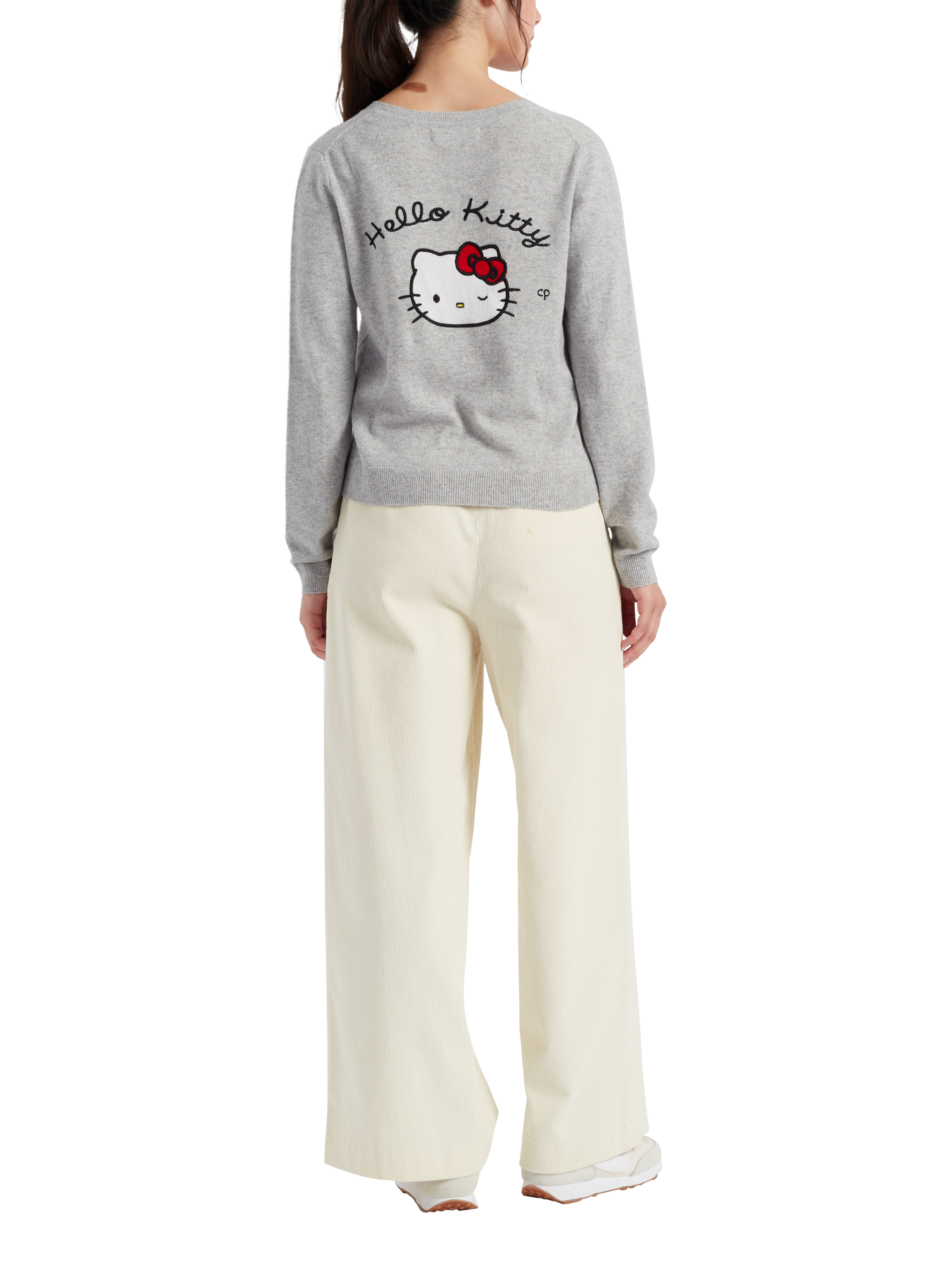Product image 2 of 3, which shows Chinti & Parker X Hello Kitty Wool Cashmere Bow Cardigan, Light Grey, XS