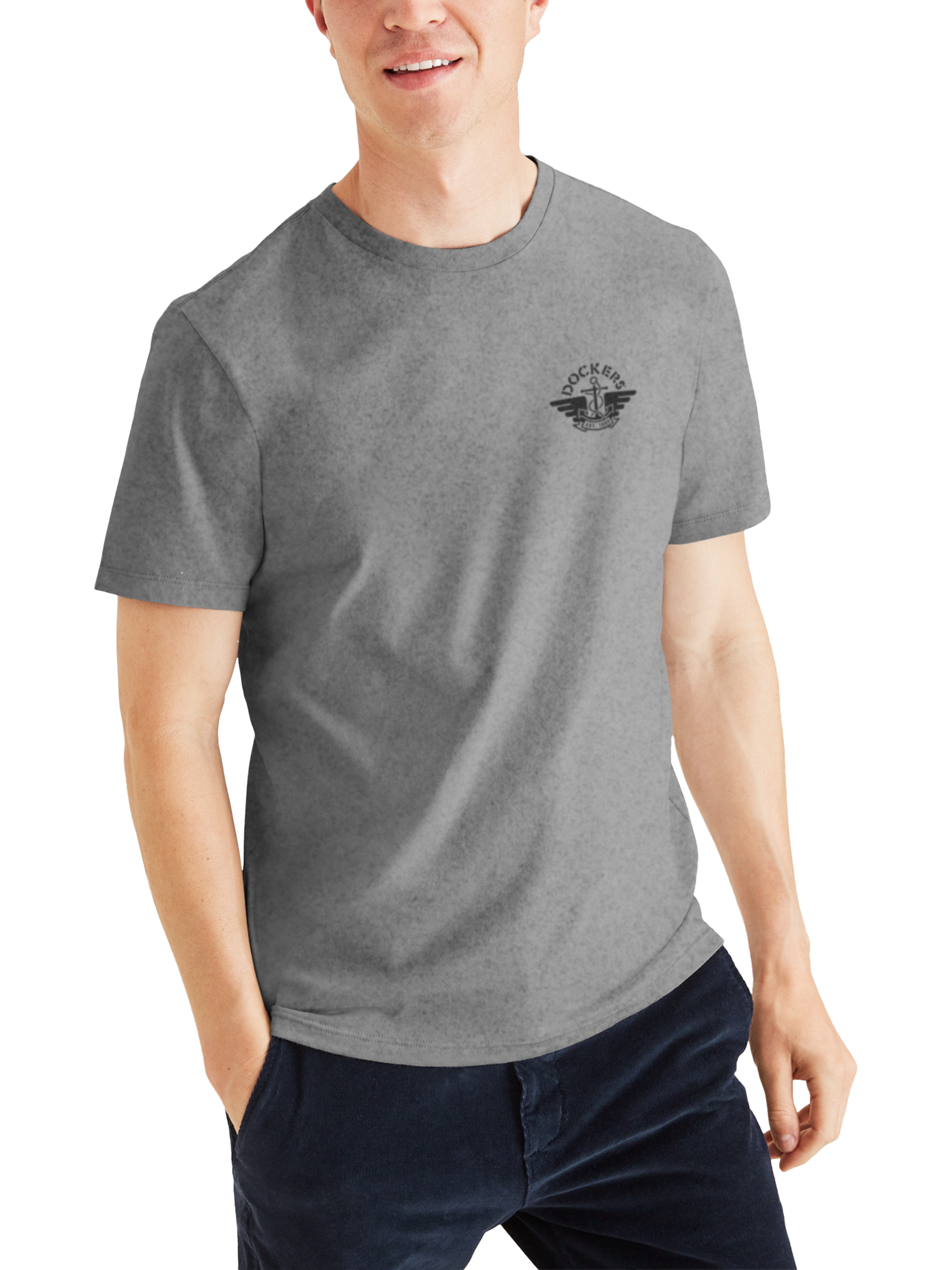 Product image 1 of 4, which shows Dockers Cotton Slim Fit Short Sleeve Graphic T-Shirt, Grey Heather, L