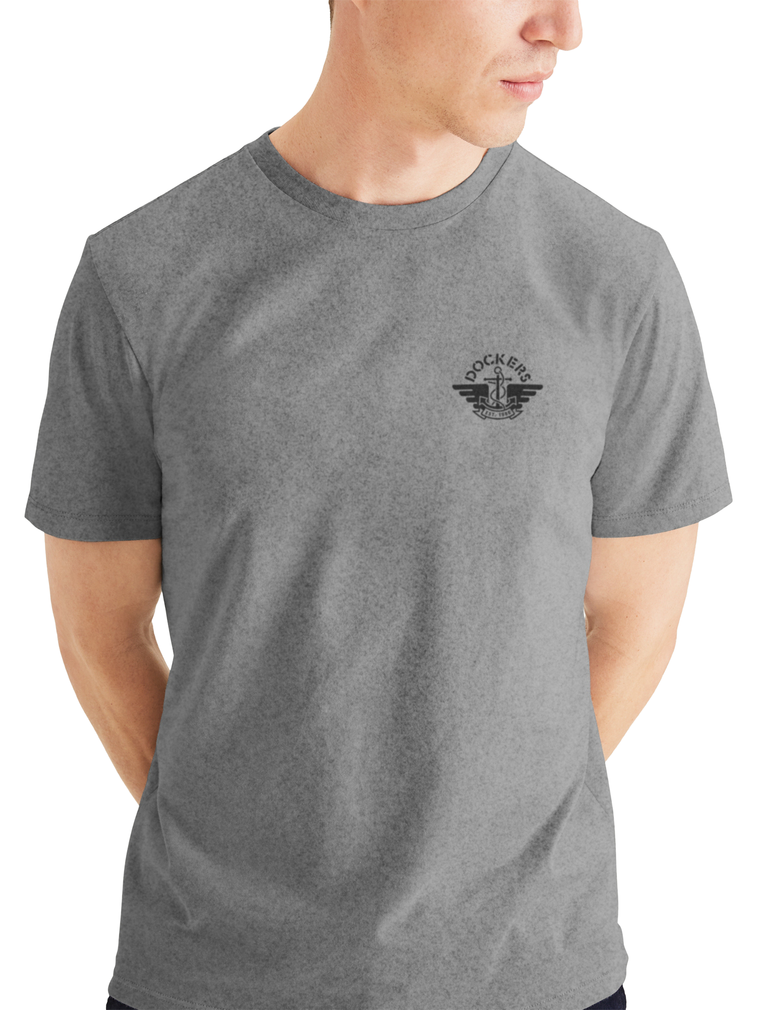 Product image 3 of 4, which shows Dockers Cotton Slim Fit Short Sleeve Graphic T-Shirt, Grey Heather, L