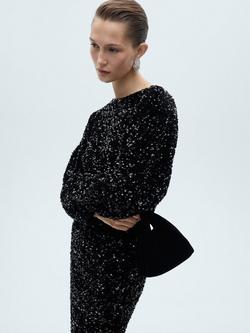 Mango Xastro Sequin Mini Dress, Black, Black