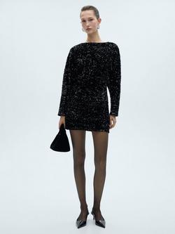 Mango Xastro Sequin Mini Dress, Black - view 2, Black