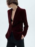 Mango Combi Velvet Blazer, Dark Red