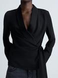 Mango Rider Satin Wrap Blouse, Black