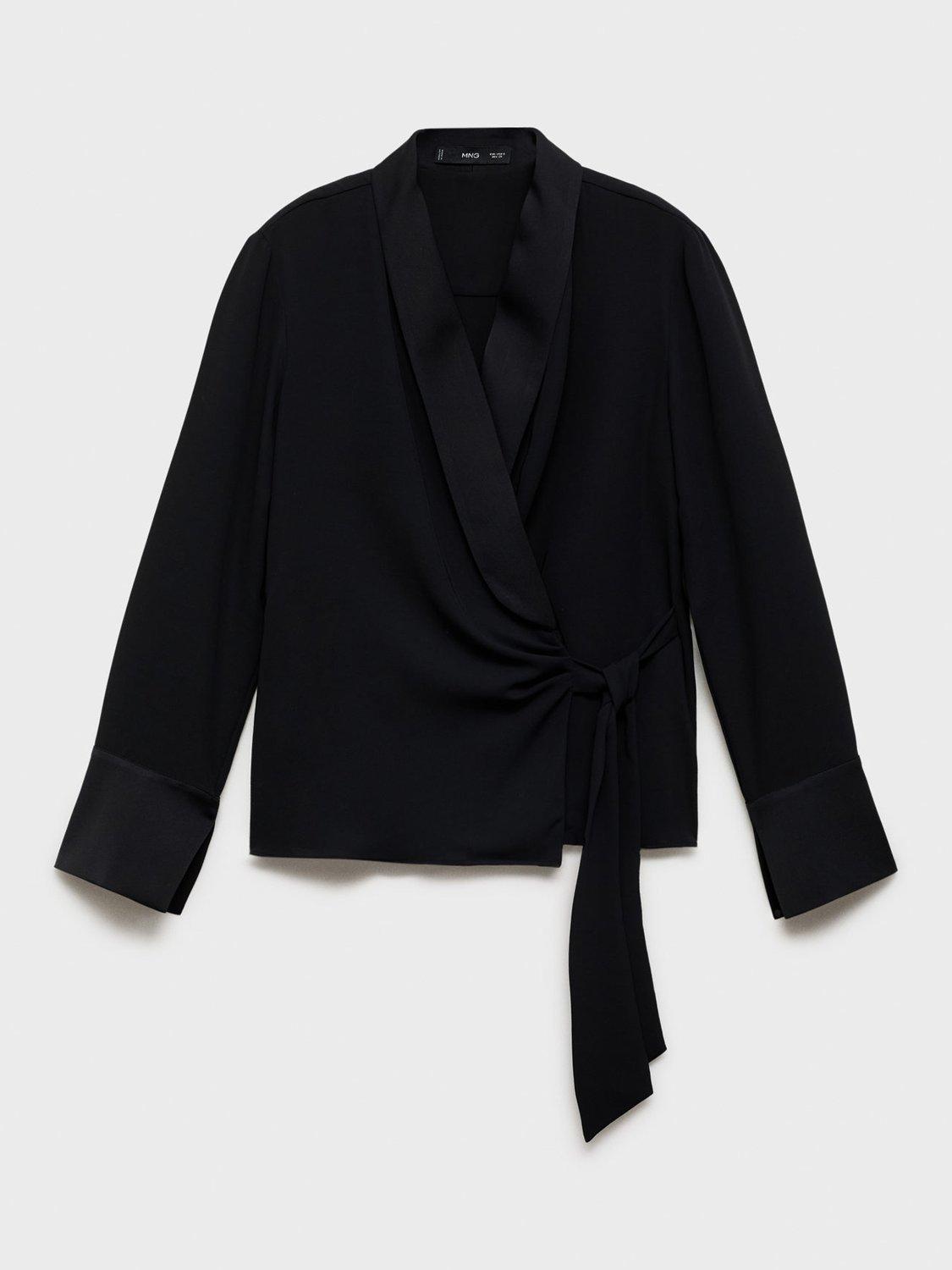 Product image 3 of 8, which shows Mango Rider Satin Wrap Blouse, Black, 12