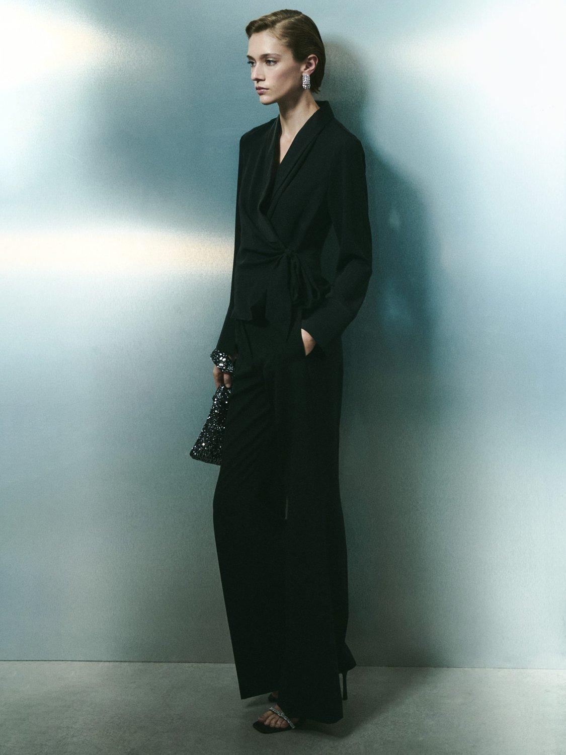 Product image 7 of 8, which shows Mango Rider Satin Wrap Blouse, Black, 12