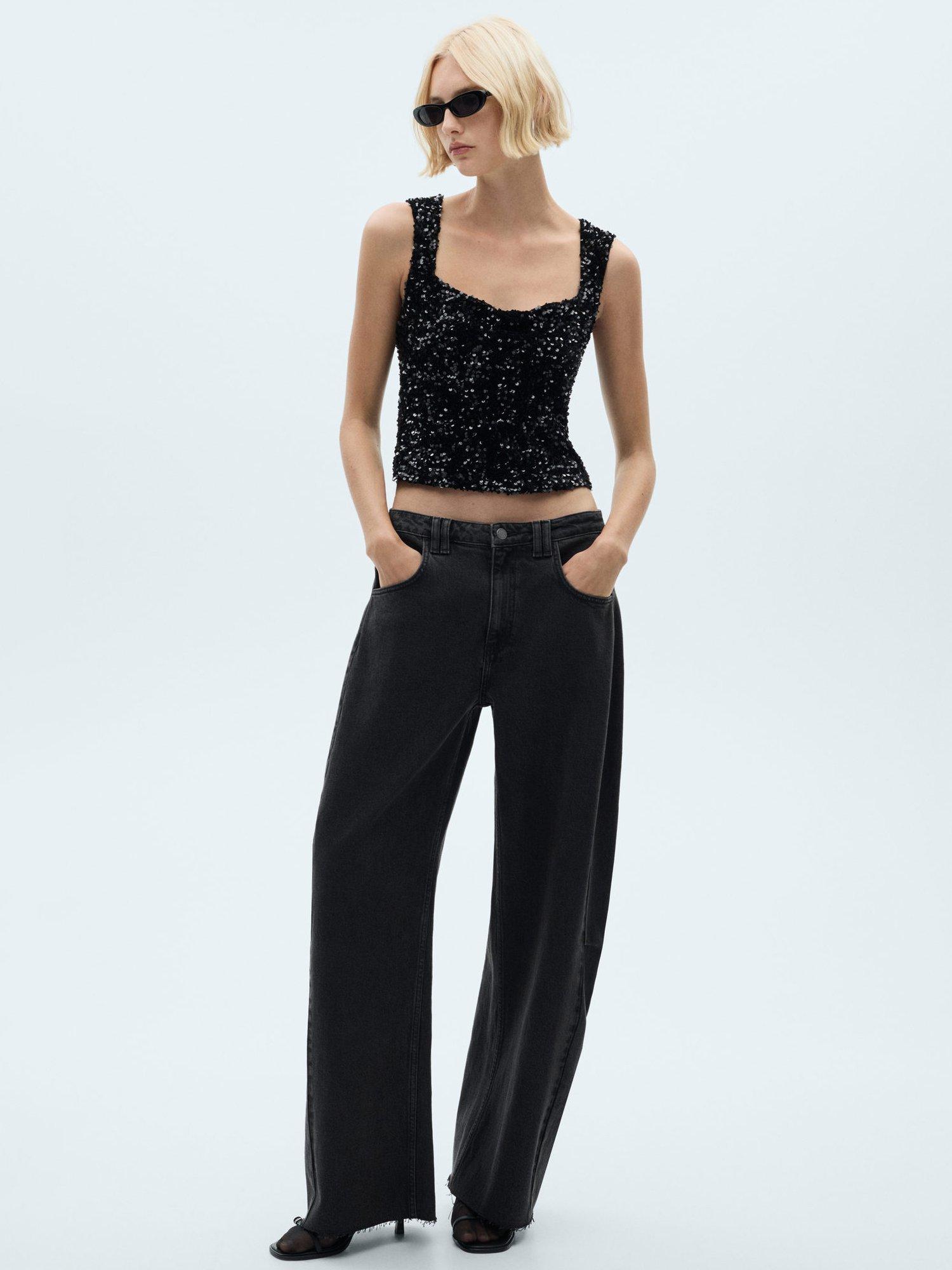 Product image 1 of 7, which shows Mango Xsagi Sequin Tank Top, Black, XL