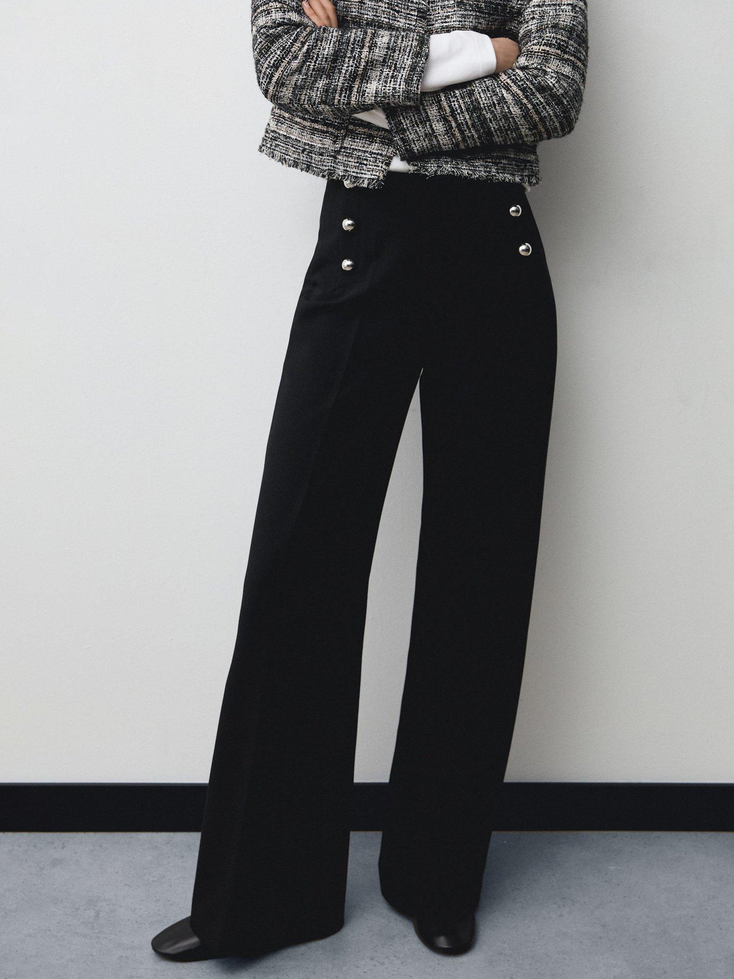 Mango Baguette Palazzo Trousers, Black