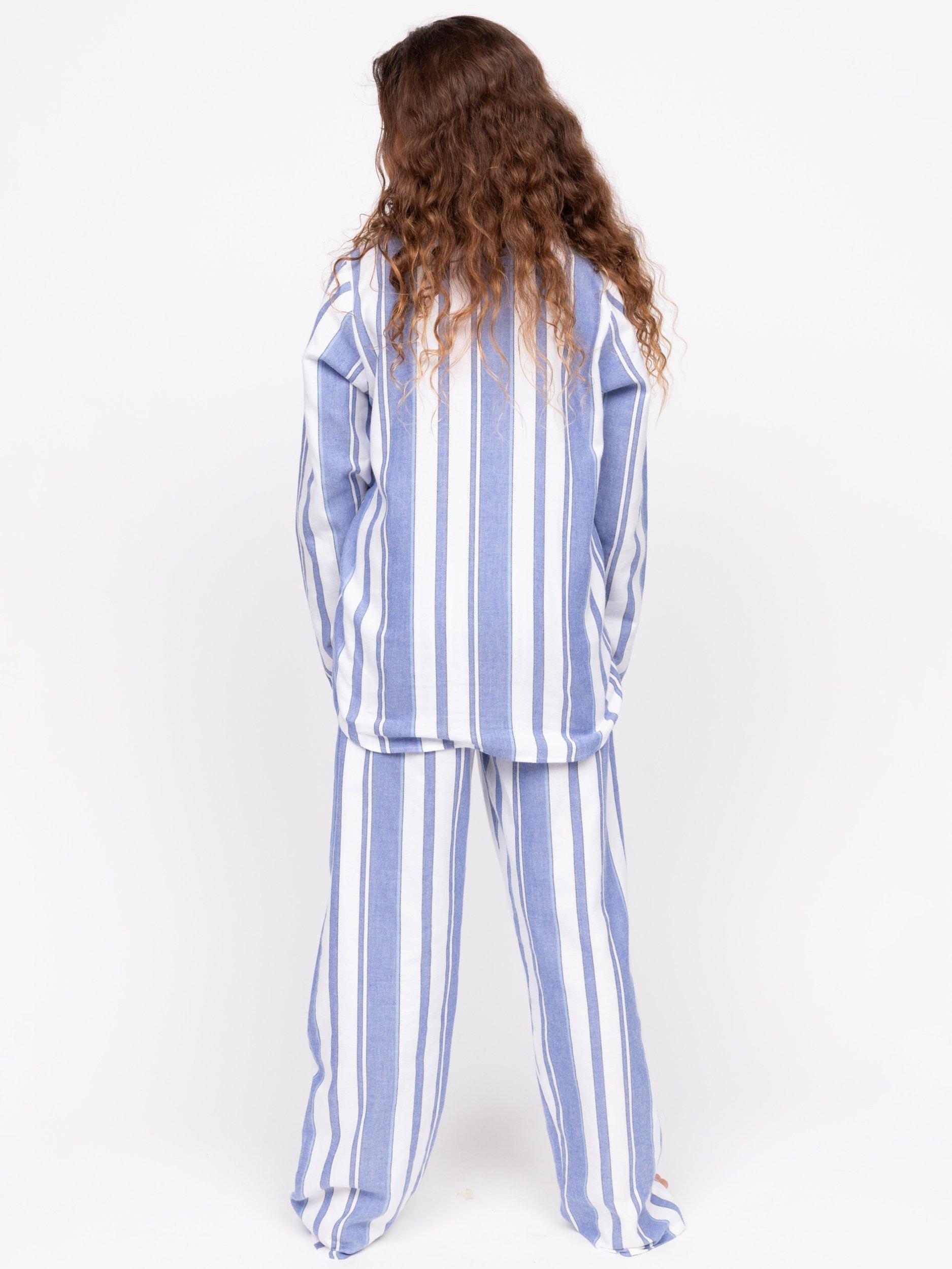 Product image 2 of 4, which shows Minijammies Kids' Alpes Cotton Striped Pyjama Set, Blue/White, 2-3 years