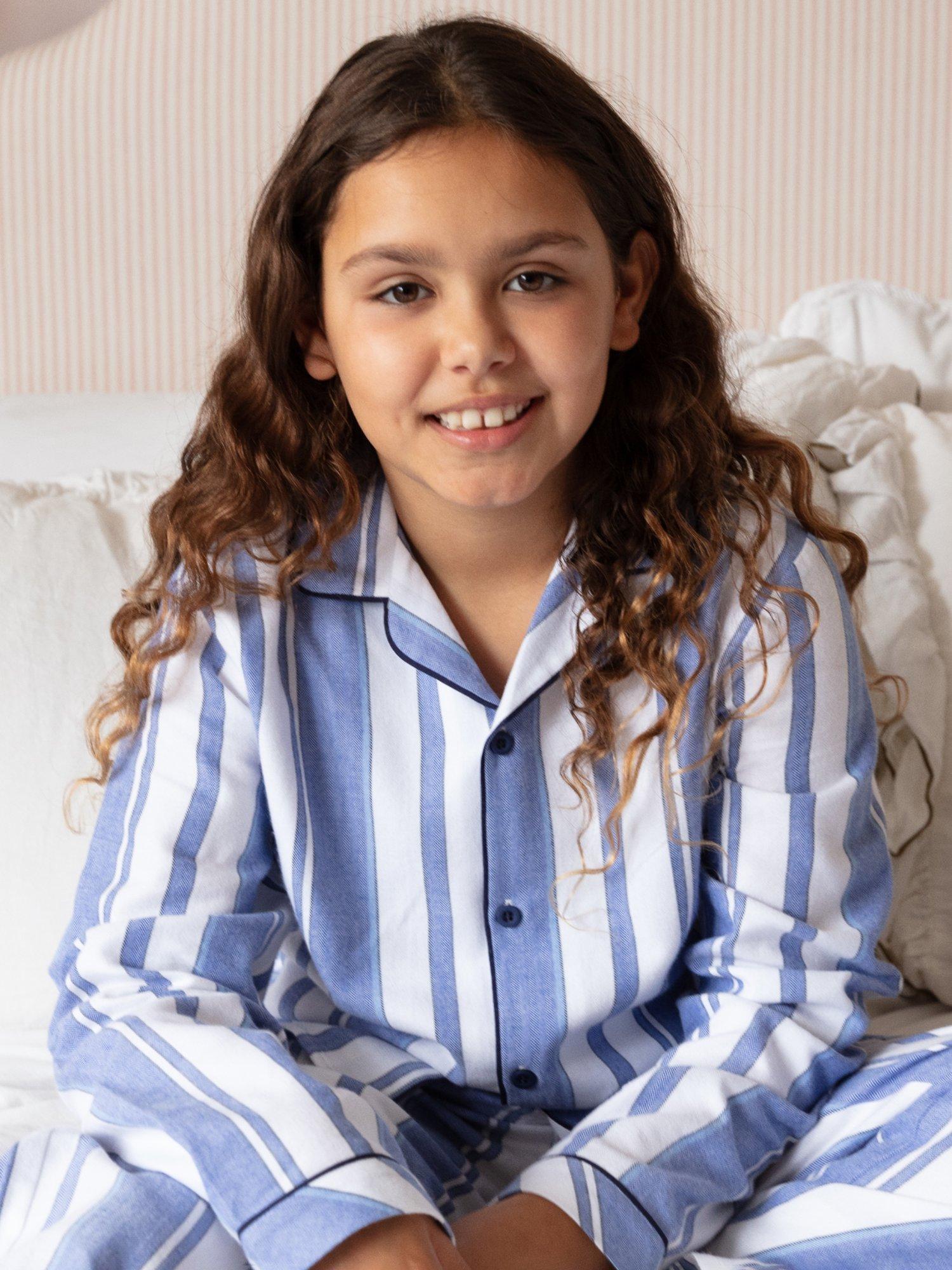 Product image 3 of 4, which shows Minijammies Kids' Alpes Cotton Striped Pyjama Set, Blue/White, 2-3 years
