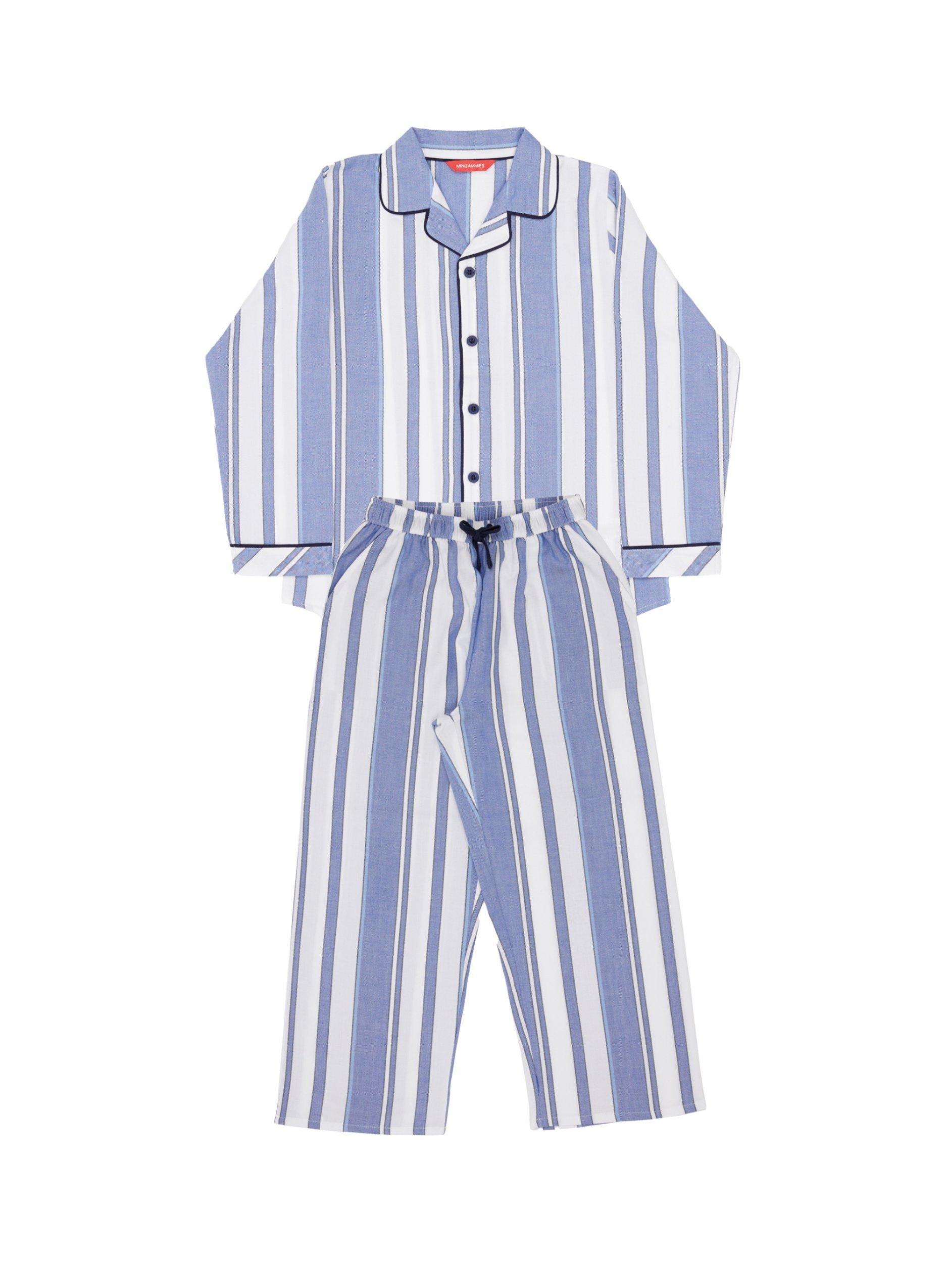 Product image 4 of 4, which shows Minijammies Kids' Alpes Cotton Striped Pyjama Set, Blue/White, 2-3 years