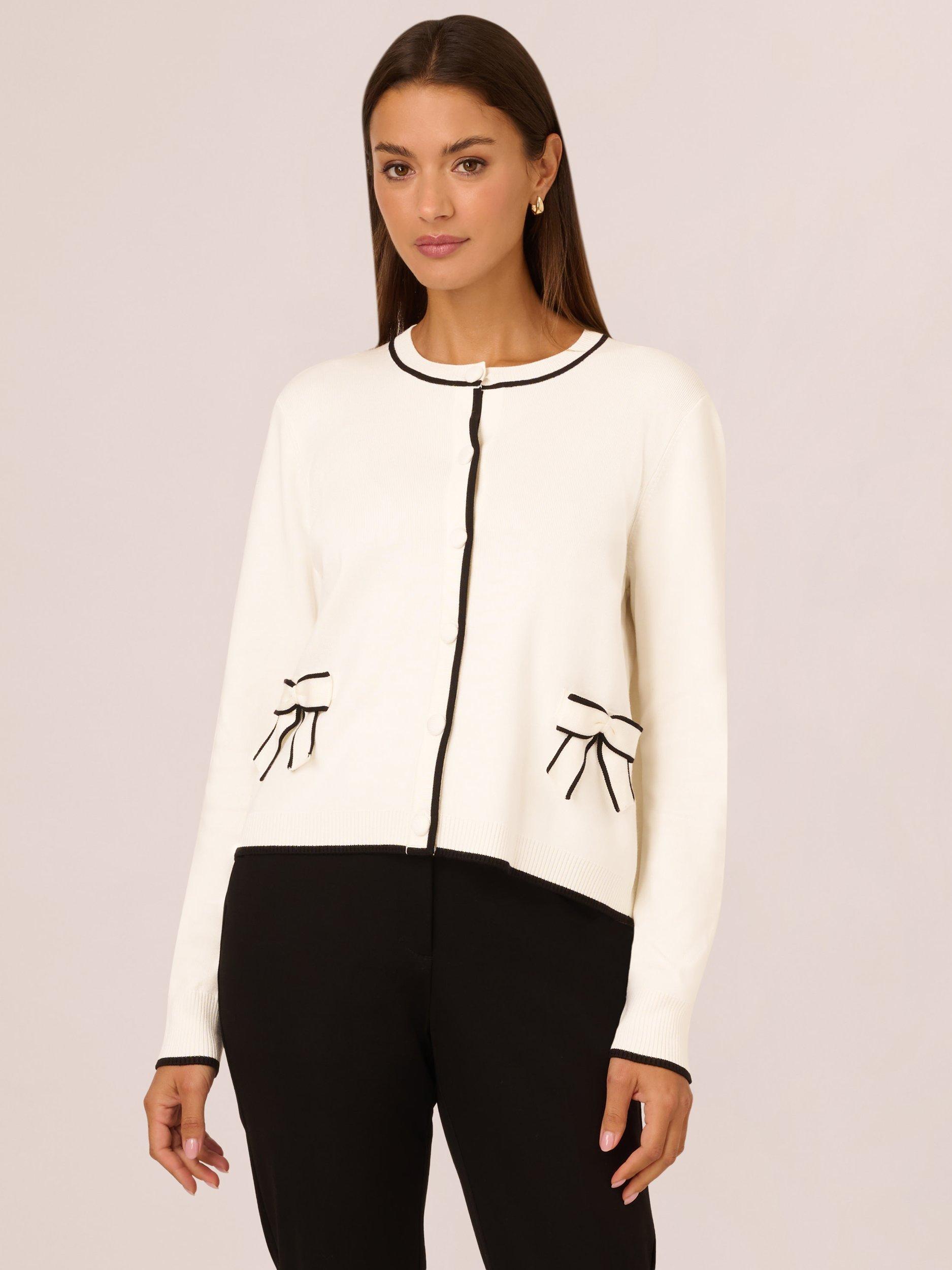 Adrianna Papell Contrast Tipping Cardigan, Ivory/Black