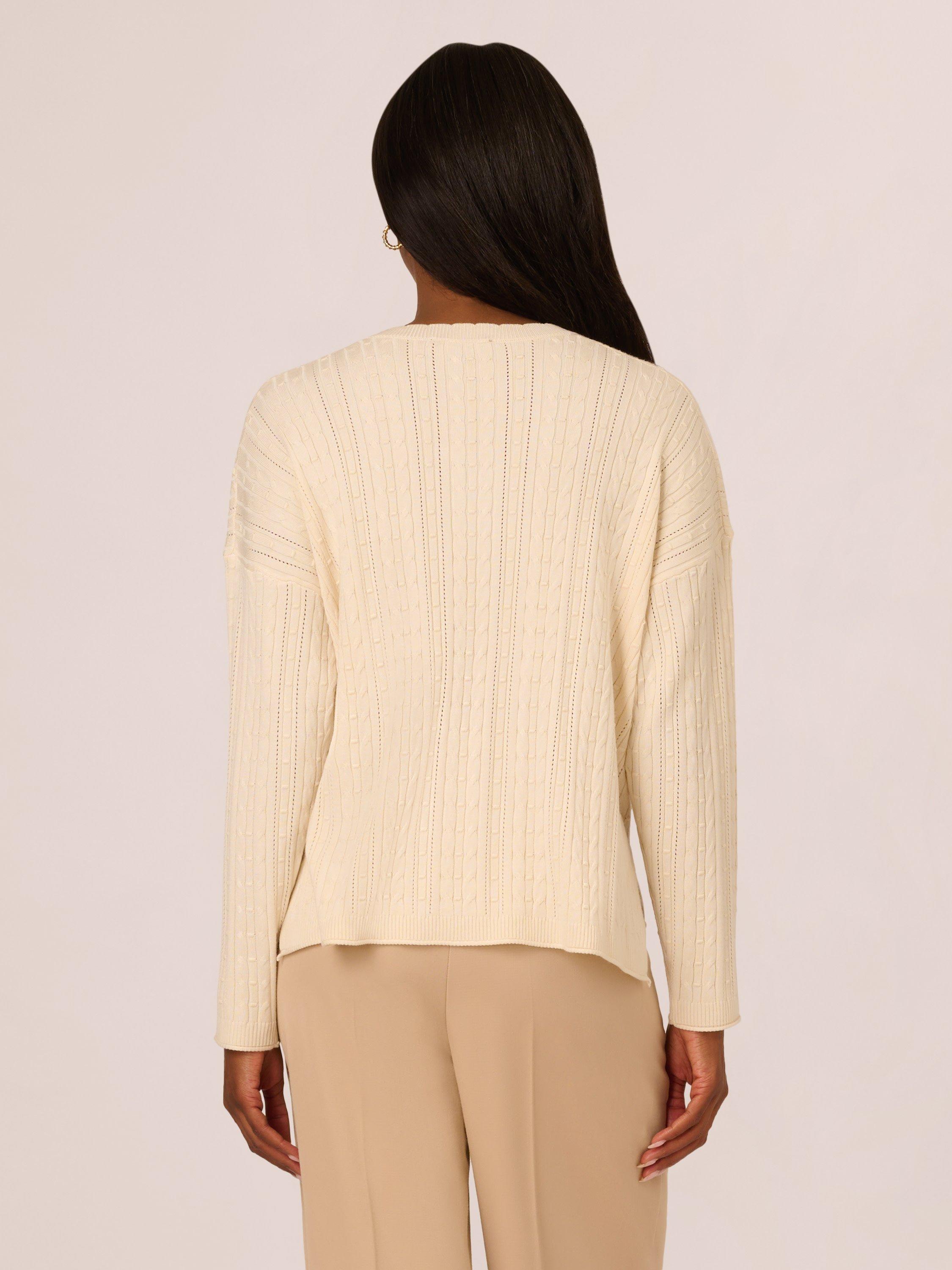 Product image 2 of 7, which shows Adrianna Papell V-Neck Pointelle Jumper, Cream, XS