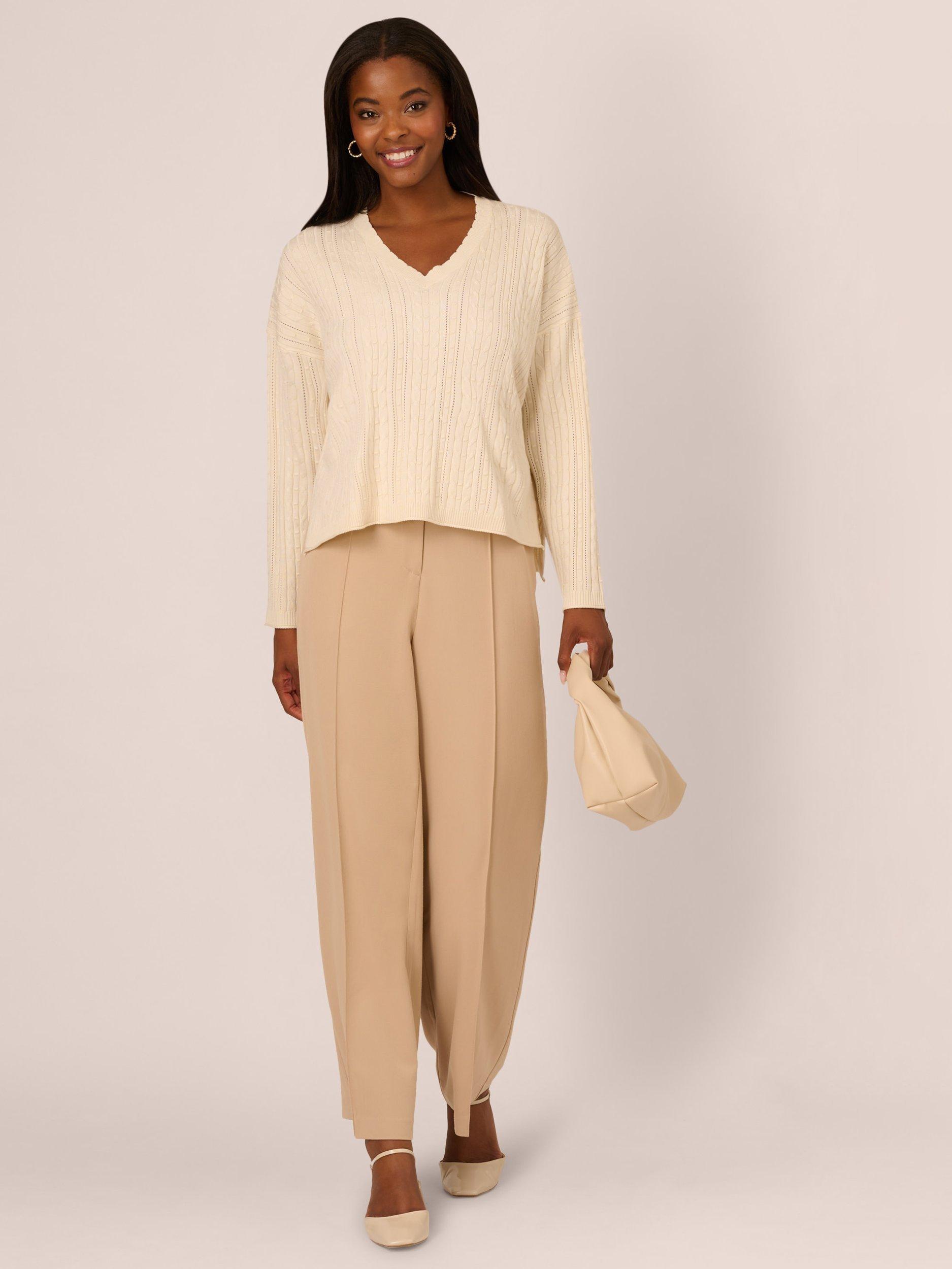 Product image 3 of 7, which shows Adrianna Papell V-Neck Pointelle Jumper, Cream, XS