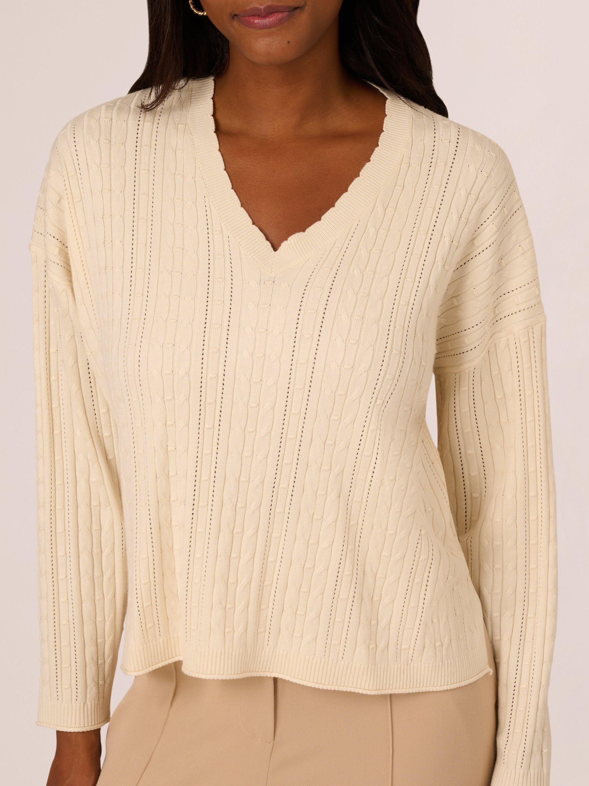 Product image 4 of 7, which shows Adrianna Papell V-Neck Pointelle Jumper, Cream, XS