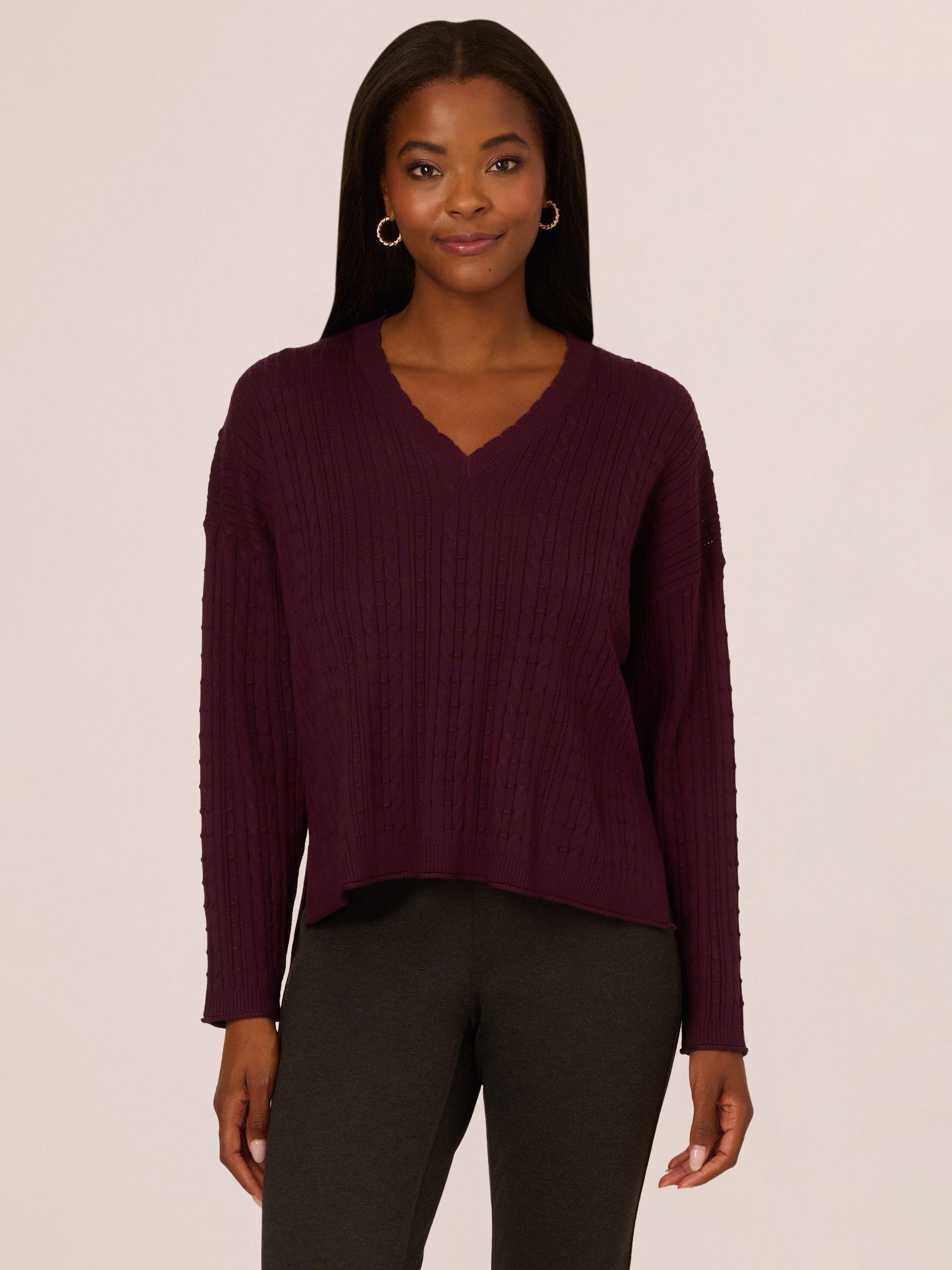 Adrianna Papell V-Neck Pointelle Jumper
